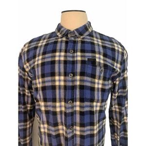 Harley Davidson Flannel Shirt Mens XL Blue Black Plaid Button Down Heavyweight